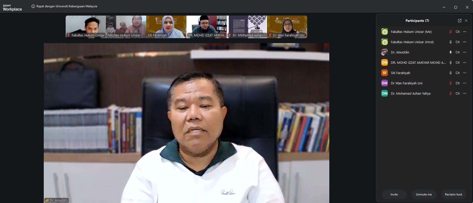 Fakultas Hukum UNIZAR Gelar Rapat Pendahuluan Persiapan Kerja Sama dan Kuliah Umum Internasional dengan UKM Malaysia